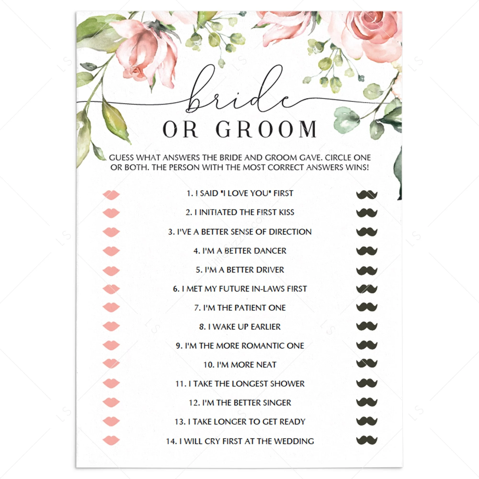 Fun Bridal Shower Bride Or Groom Game Templates Download Fun Bridal Shower Bride Or Groom Game Templates Download