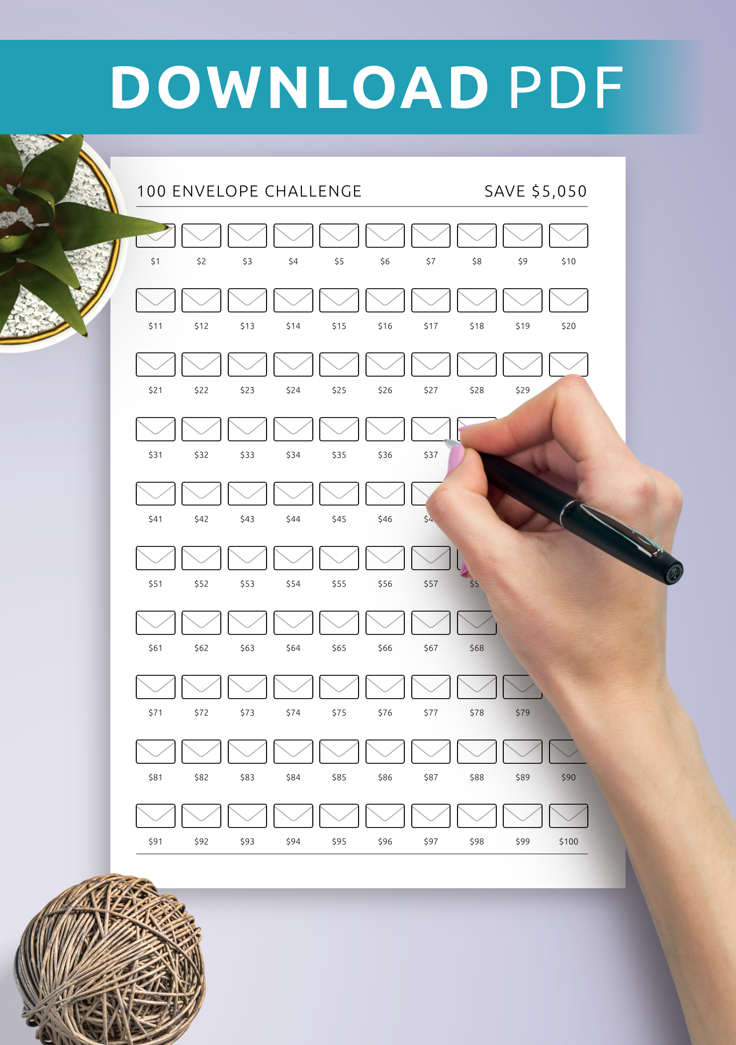 Get 100 Envelope Challenge Template Printable Or Digital PDF For