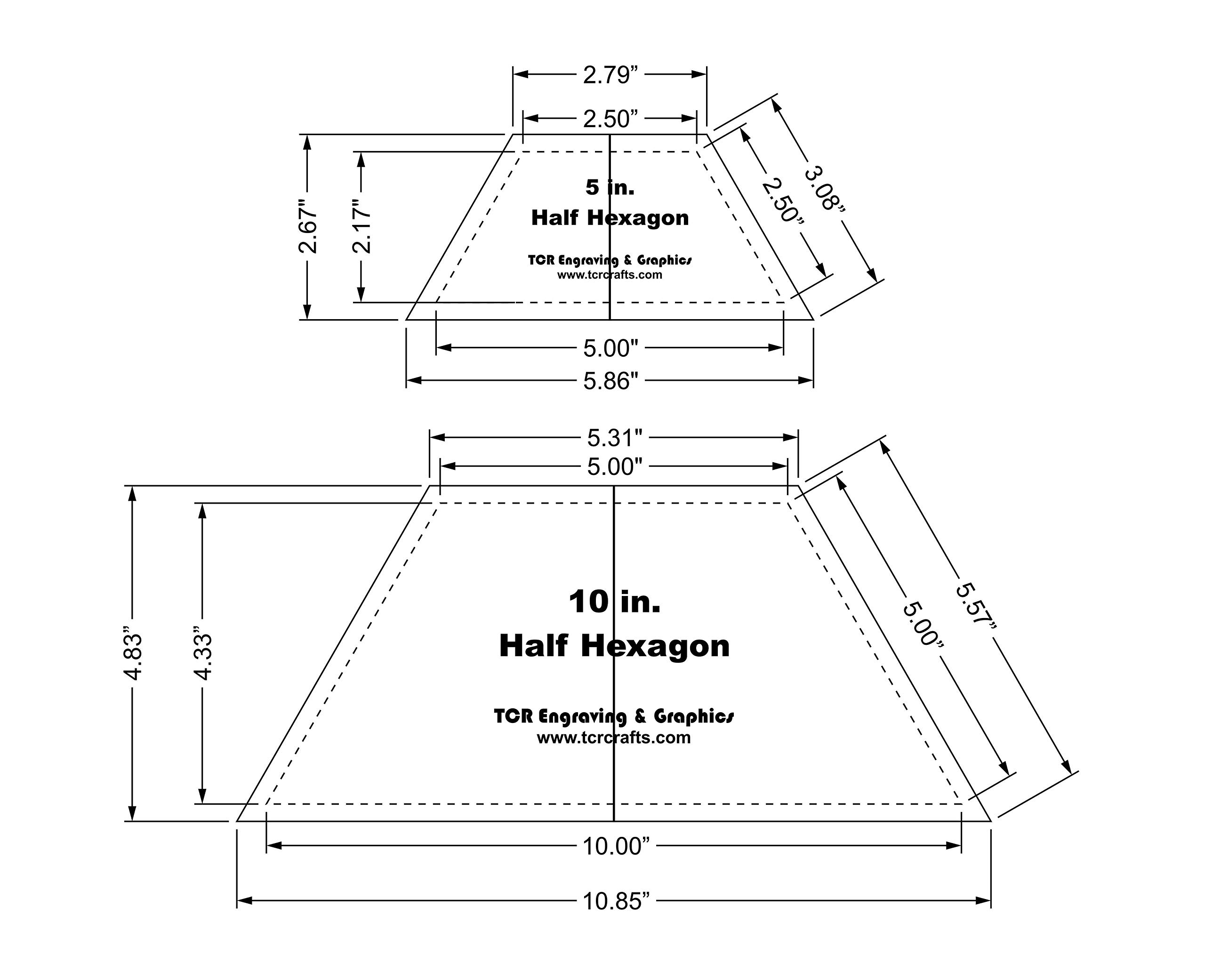 Half Hexagon Quilt Templates 5 And 10 Inches Clear With Center Guideline 1 8 Inch Thick Amazon ca Home