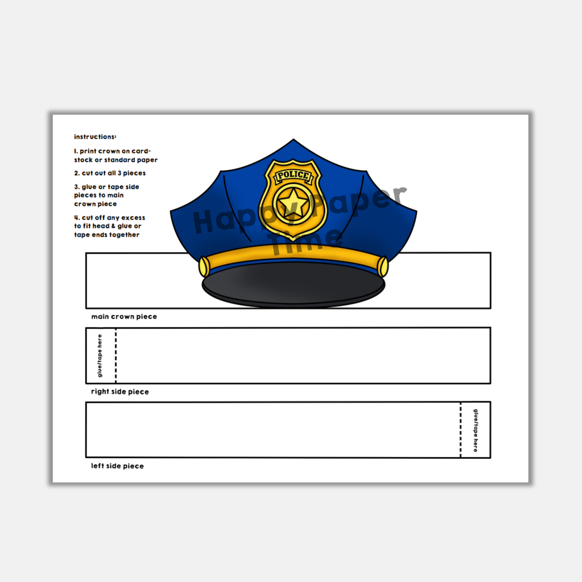 Hat Printable Police Officer Hat Craft 24 Black Blue Cardstock Hat Printable Police Officer Hat Craft 24 Black Blue Cardstock