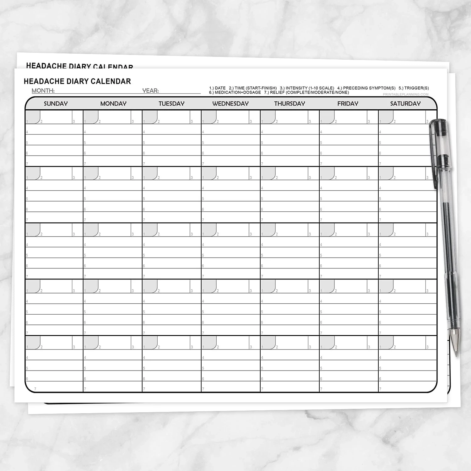 Free Printable Printable Headache Diary Template