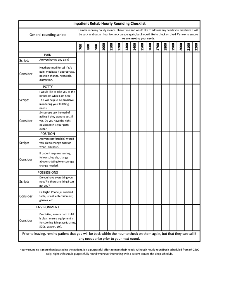 Hourly Rounding Nursing Checklist Fill Out amp Sign Online DocHub