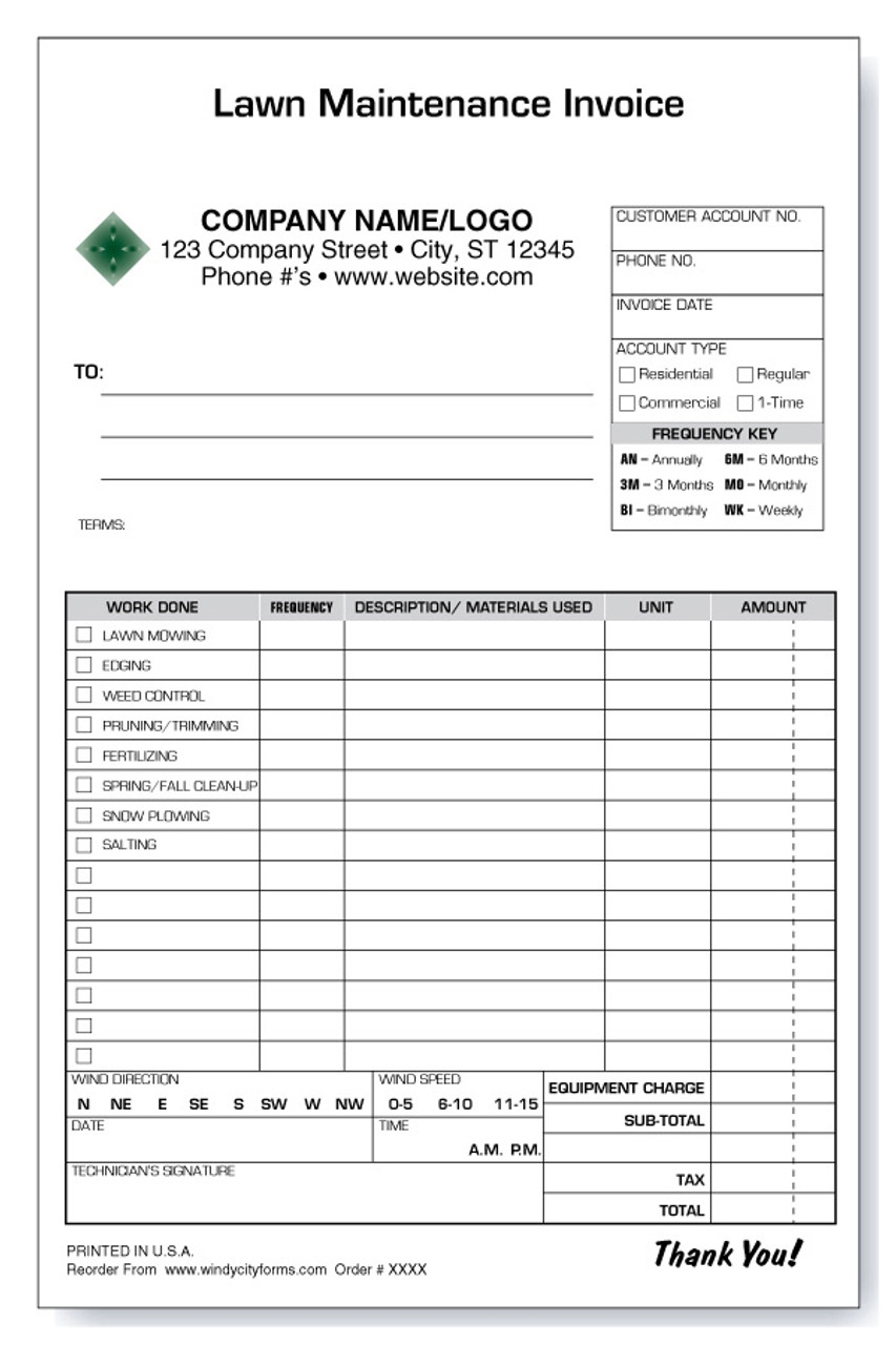 Lawn Care Invoice Template Windy City Forms