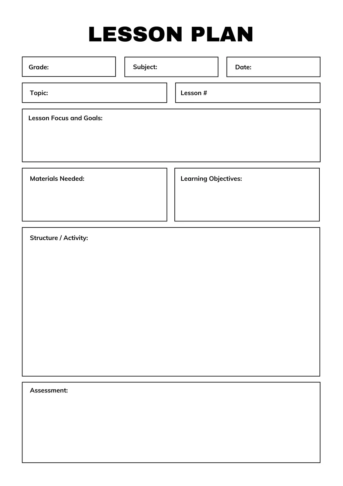 Free Teacher Lesson Plan Template Printable