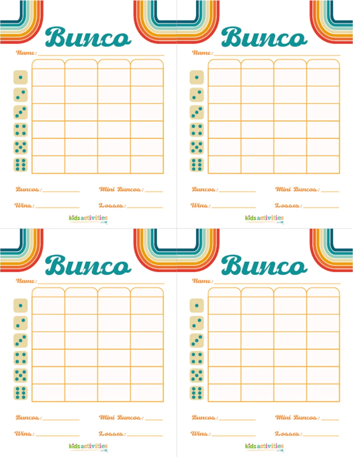 Free Printable Bunco Templates Free Printable Bunco Templates