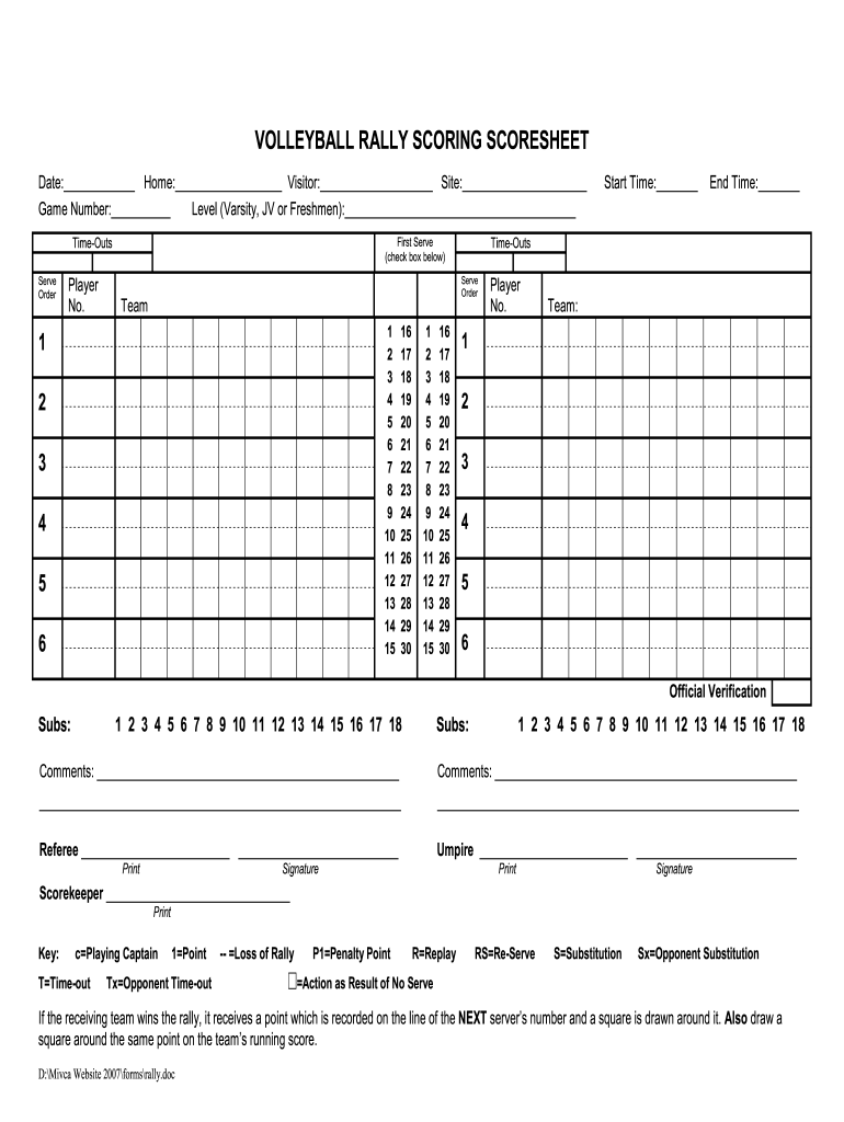 MIVCA Volleyball Rally Scoring Scoresheet Form Fill Online MIVCA Volleyball Rally Scoring Scoresheet Form Fill Online