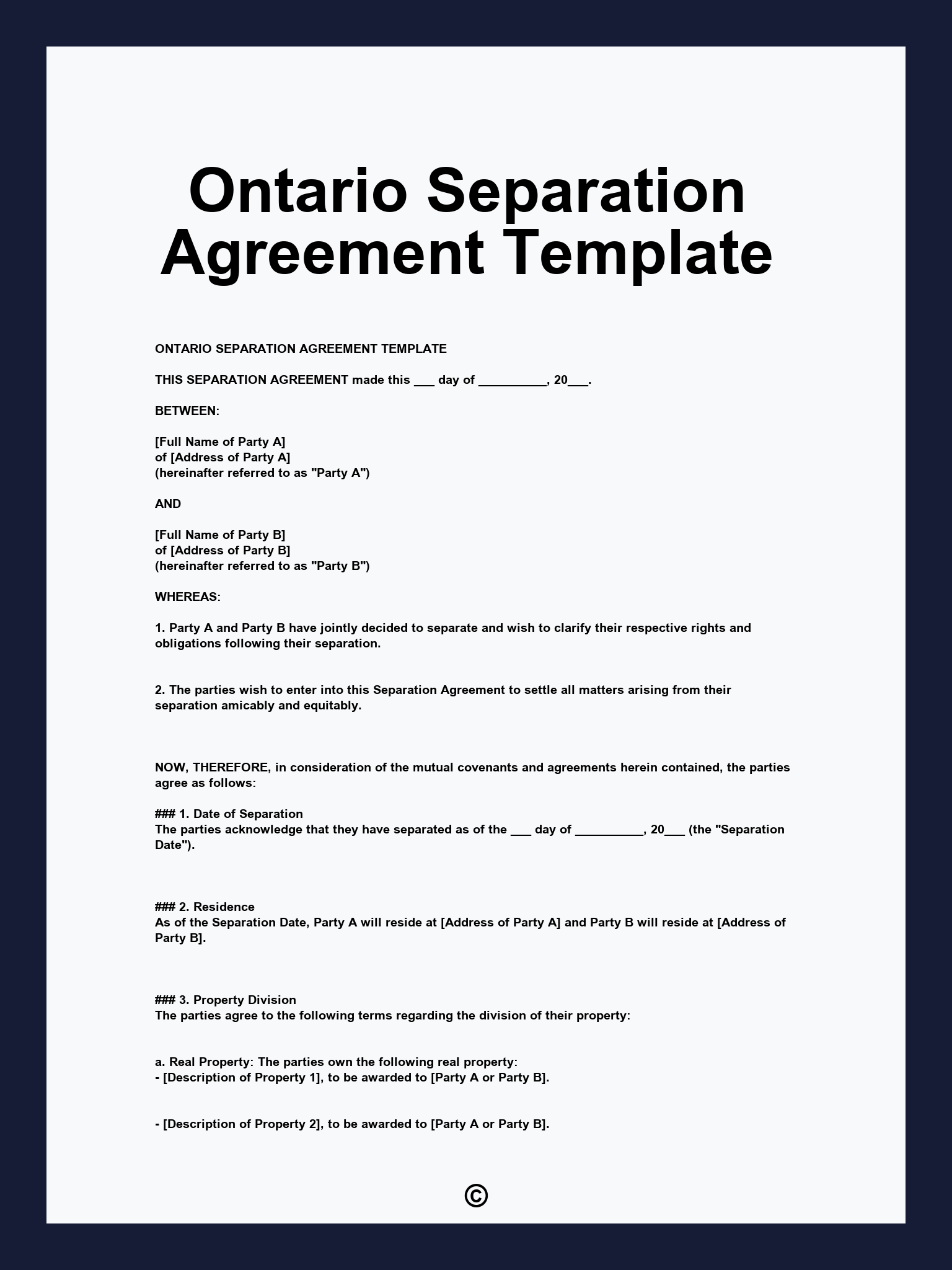 Free Printable Separation Agreement Ontario Template
