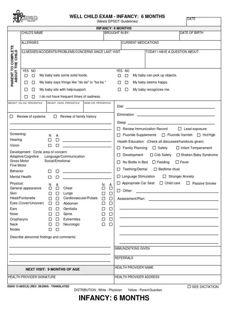 Physician s Well Child Exam Form 6 Months PDF Infants Physician s Well Child Exam Form 6 Months PDF Infants