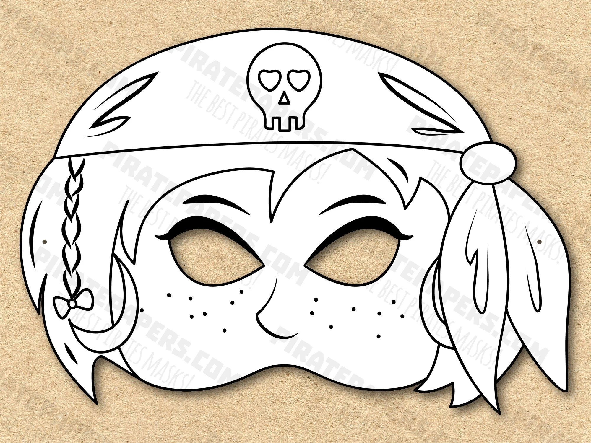 Pirate Girl Mask Printable Coloring Paper DIY For Kids And Adults 