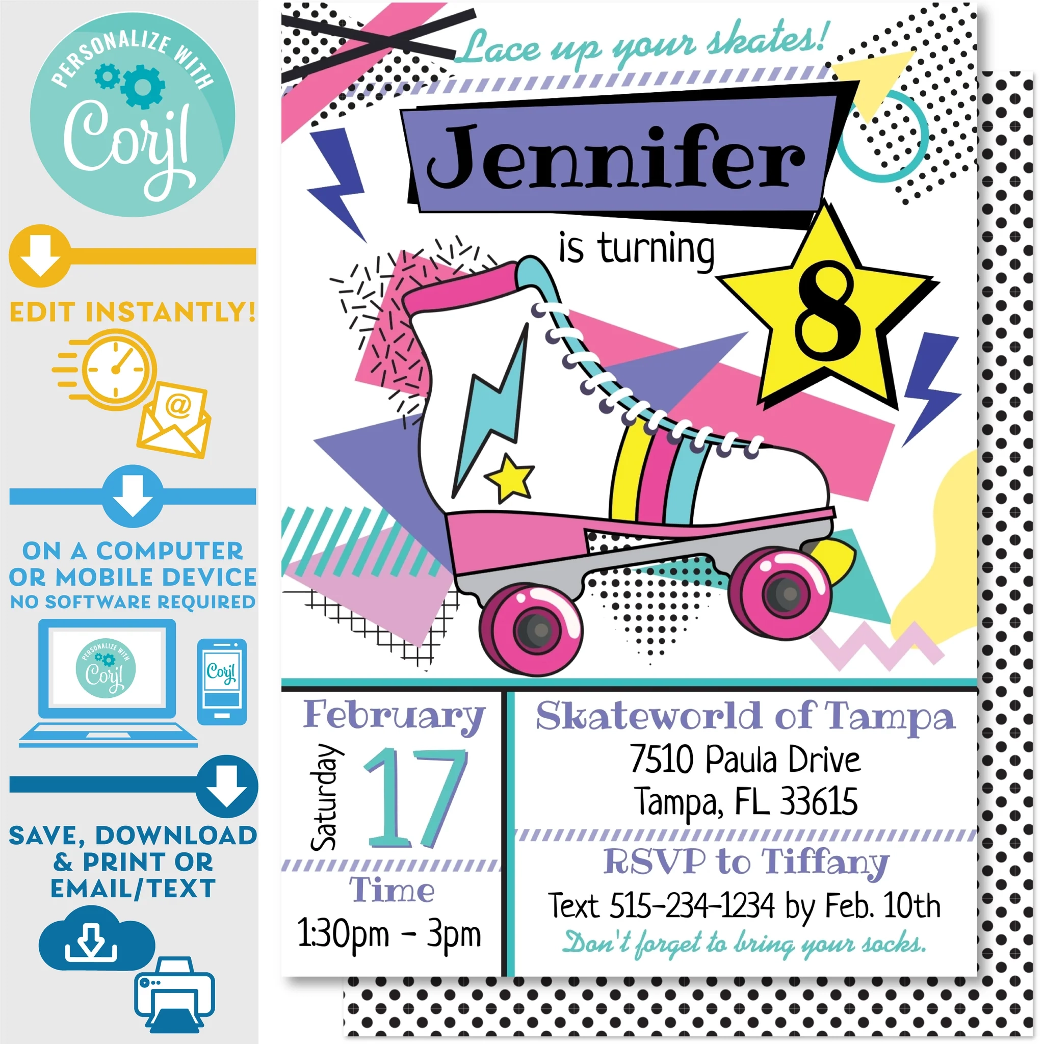 PRINTABLE 80s Retro Roller Skate Invitation 5 X 7 Invite Central PRINTABLE 80s Retro Roller Skate Invitation 5 X 7 Invite Central