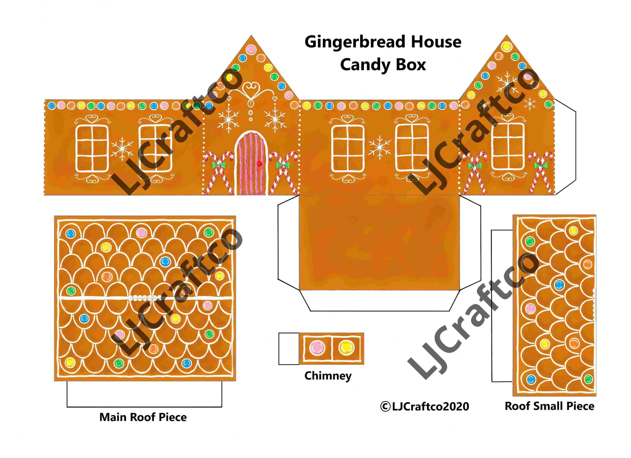 Printable Gingerbread House Candy Box Christmas Favor digital 