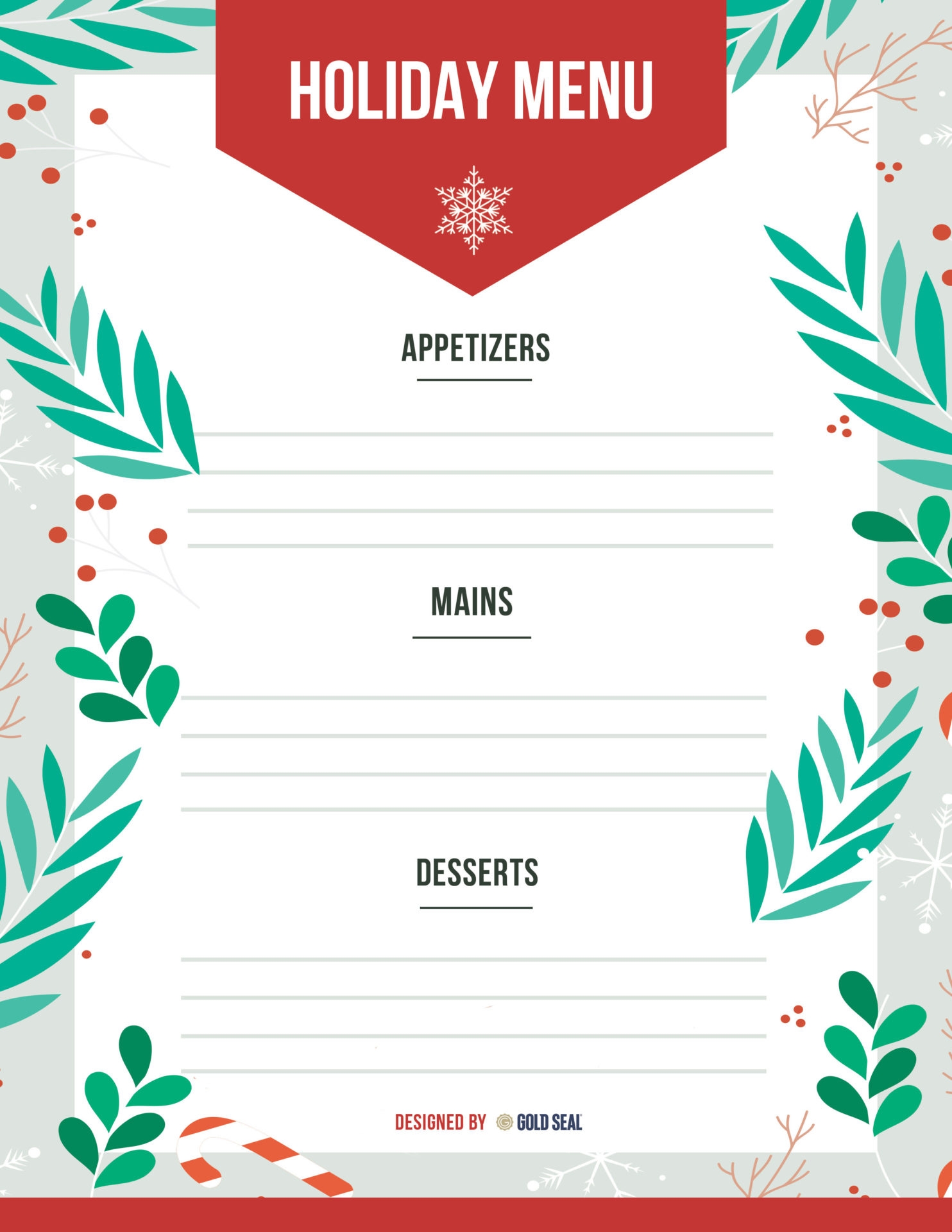 Printable Holiday Menu Gold Seal