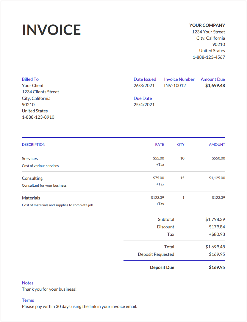 Printable Invoice Template Free amp Ready To Fill Out