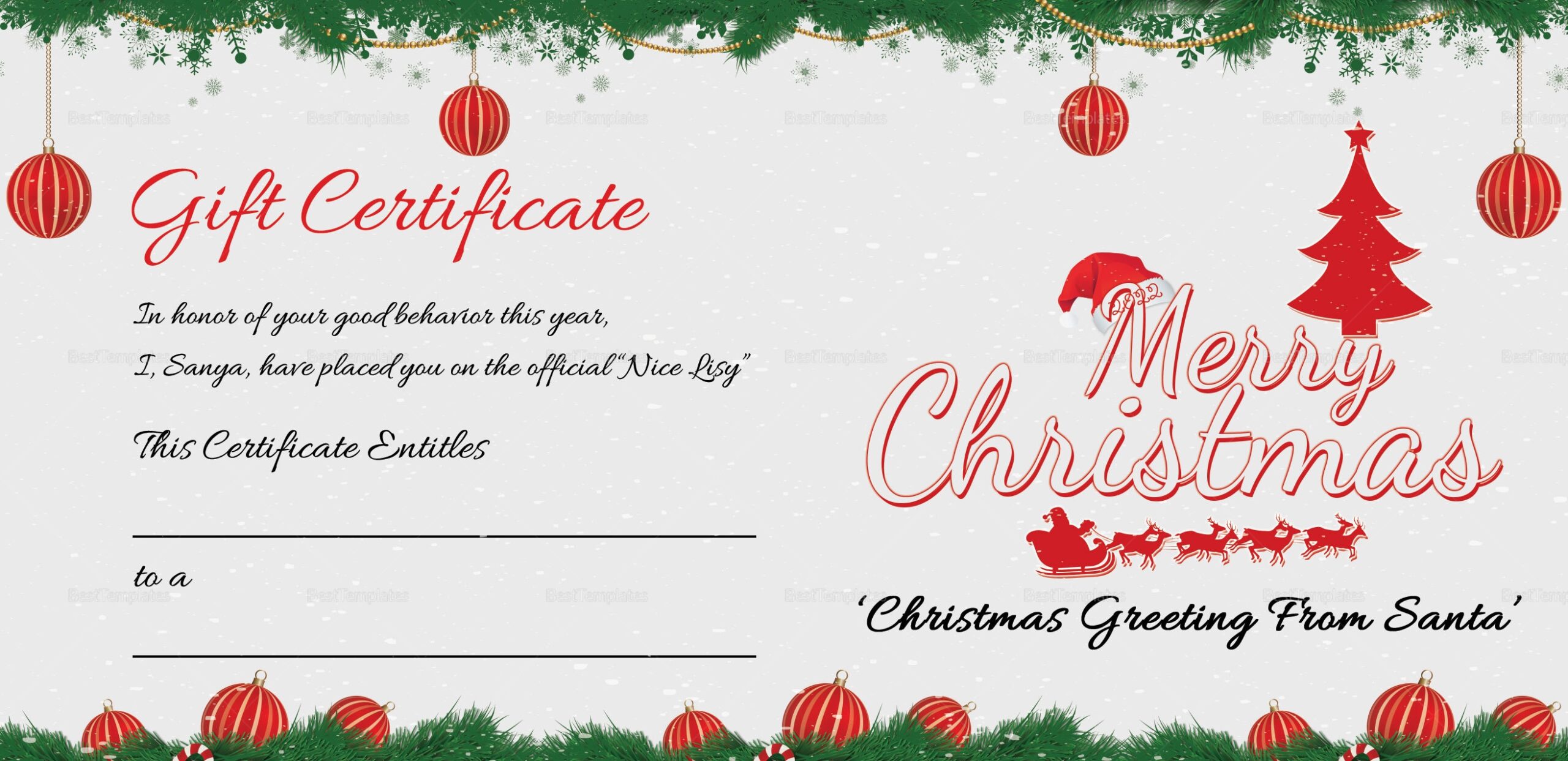 Free Printable Gift Certificate Templates For Christmas Free Printable Gift Certificate Templates For Christmas
