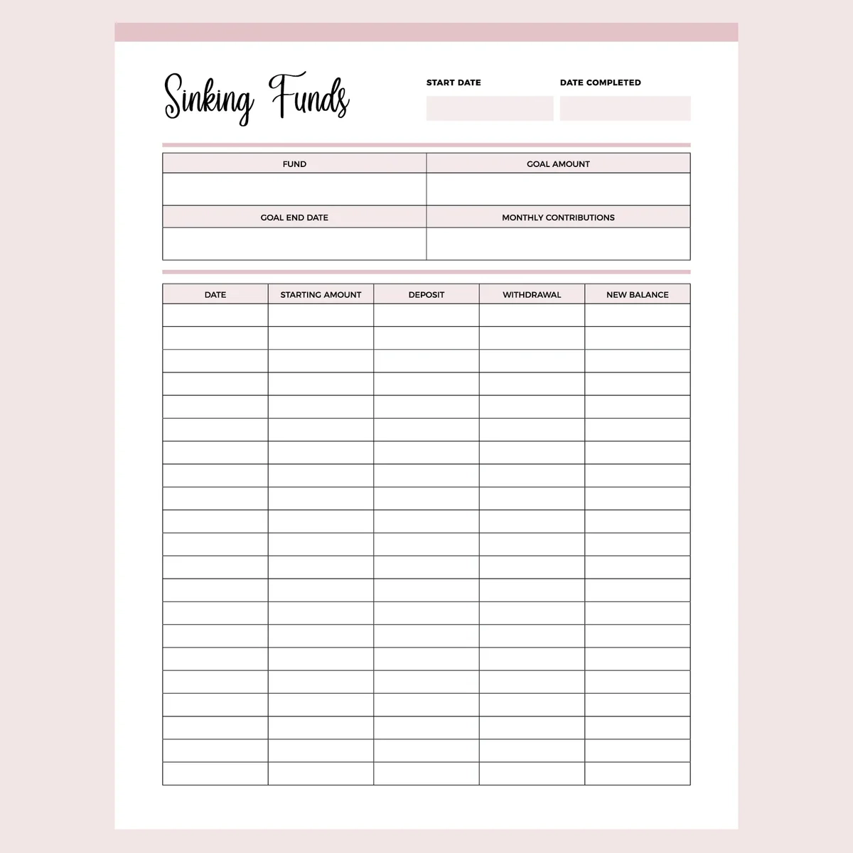 Template Sinking Funds Tracker Free Printable