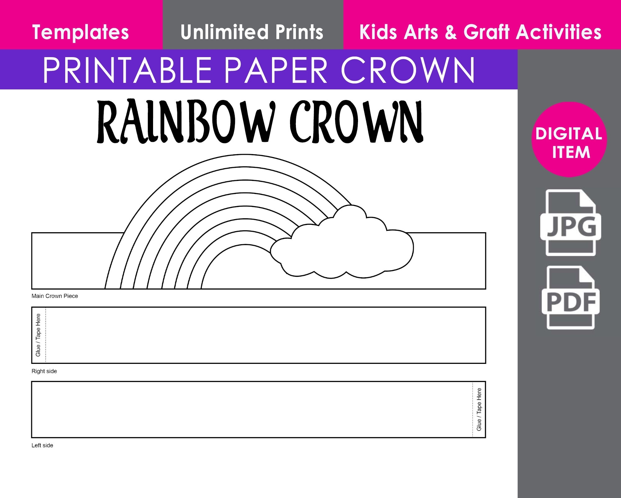 Rainbow Paper Crown Print And Cut Crown Template Party D cor
