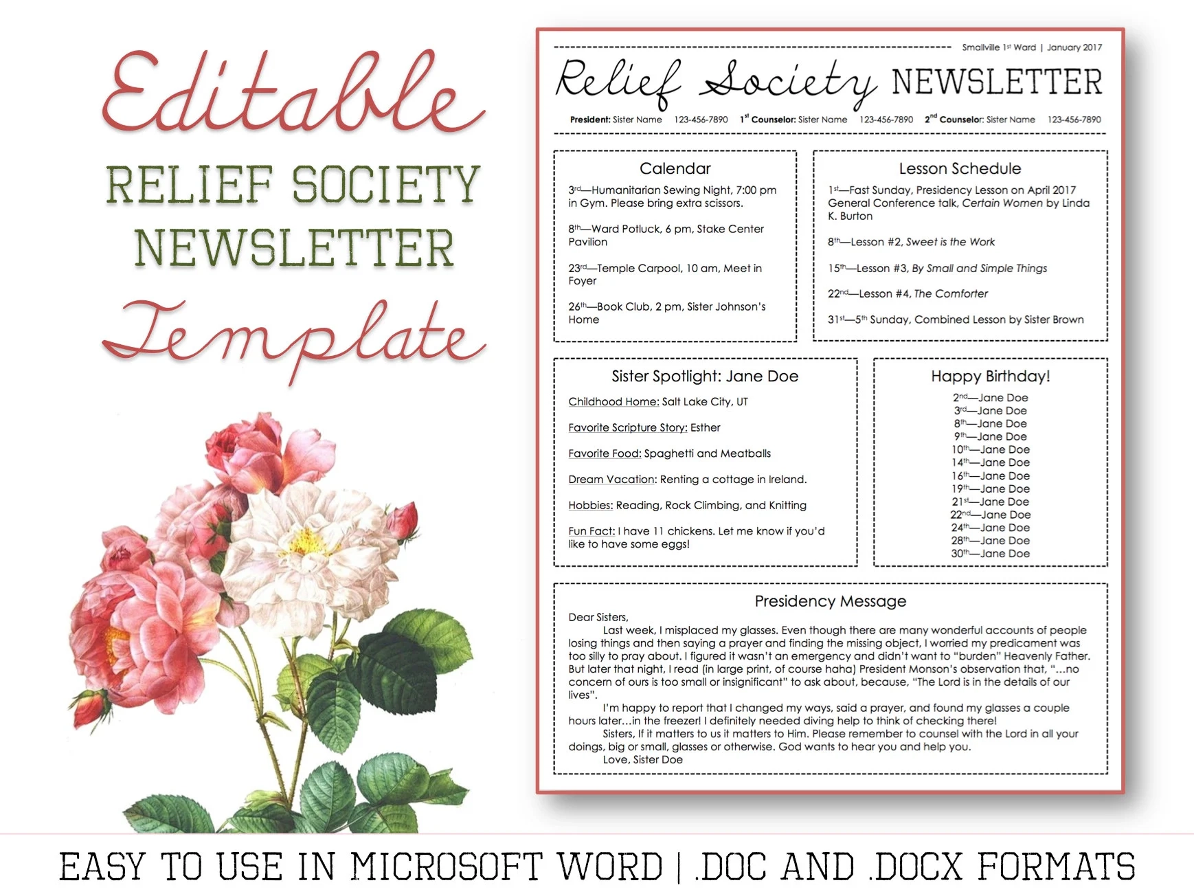 Relief Society Newsletter Template For Microsoft Word EDITABLE