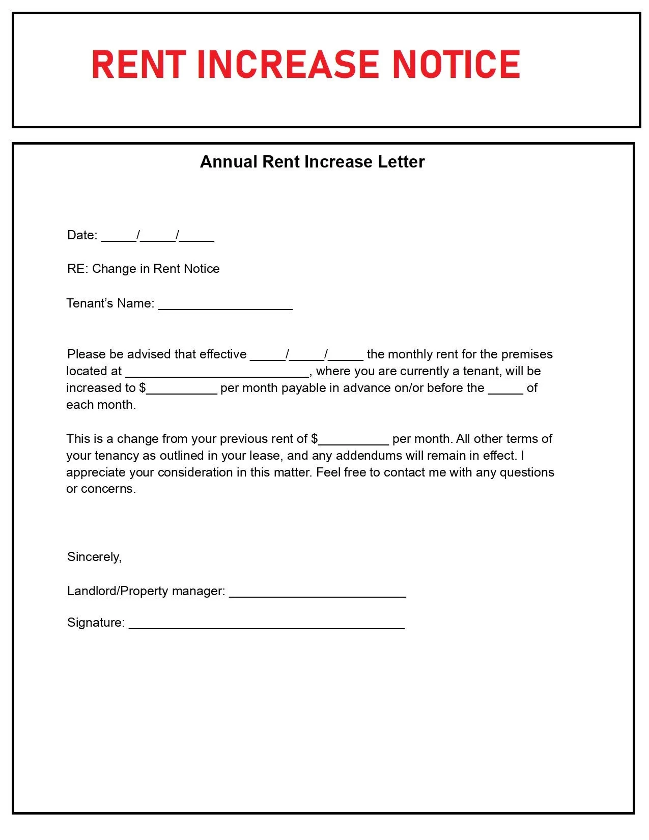Free Printable Rent Increase Letter Template Free Printable Rent Increase Letter Template