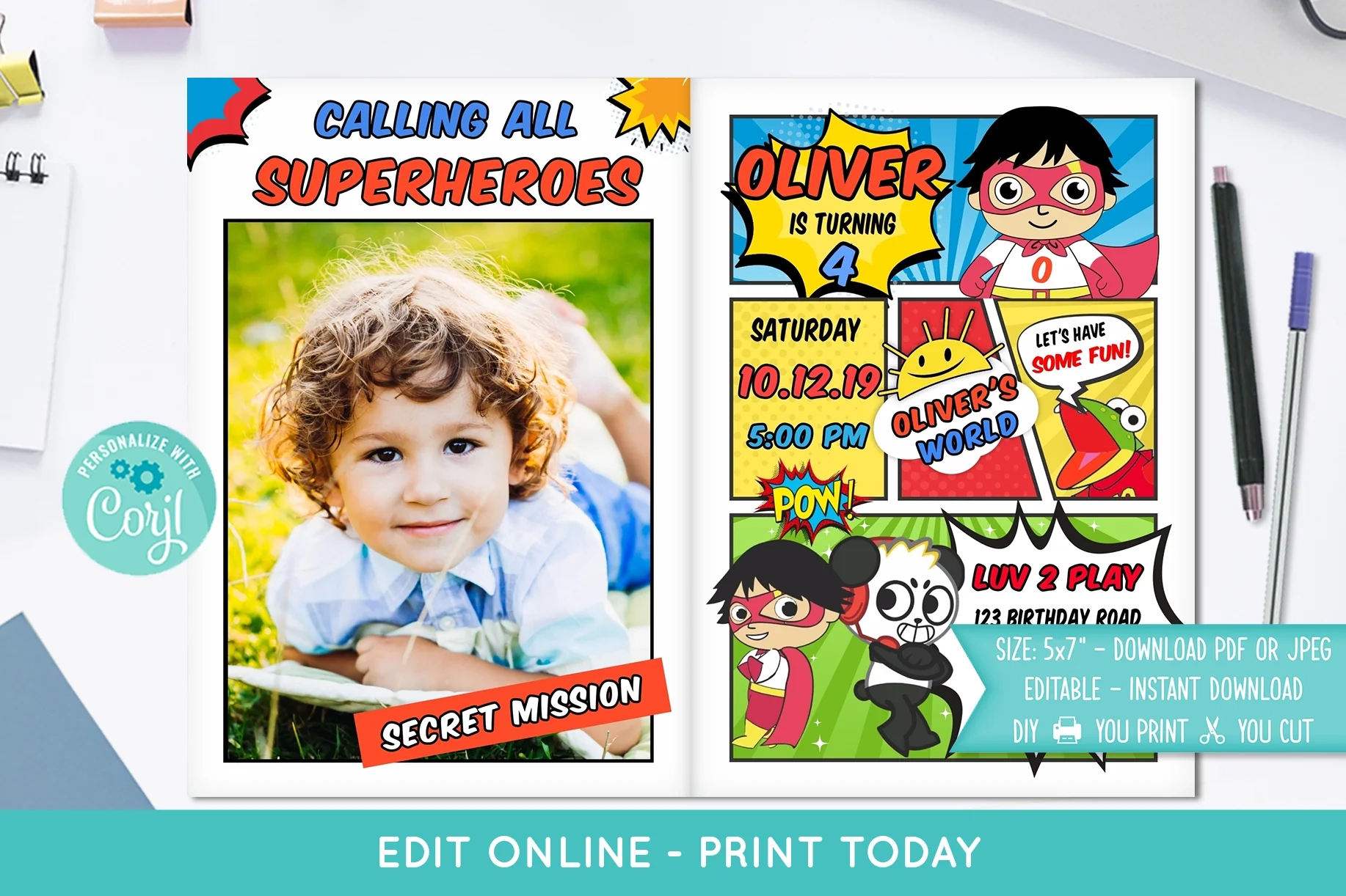 Ryan s World Birthday Invitation With Photo