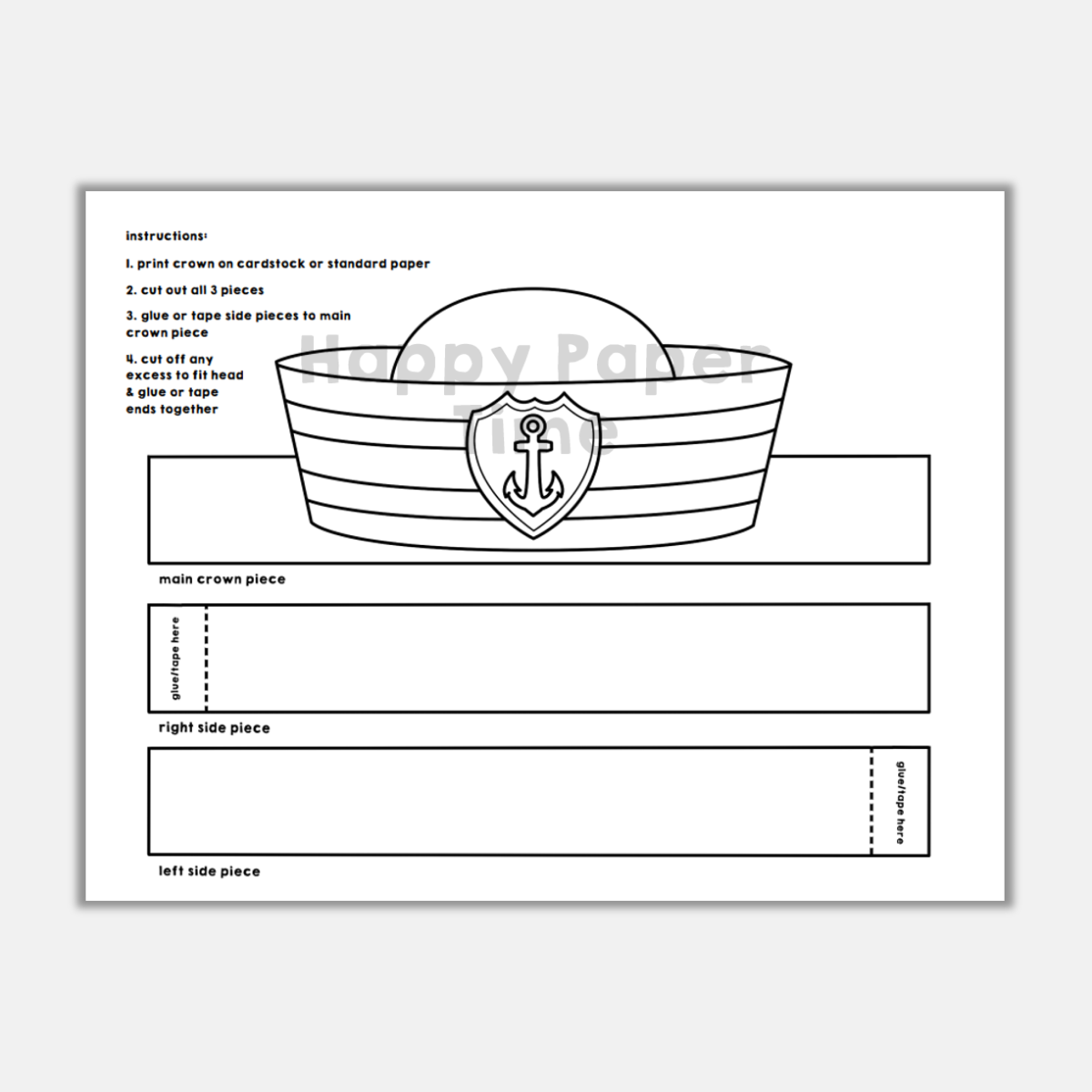 Printable Sailor Hat Template