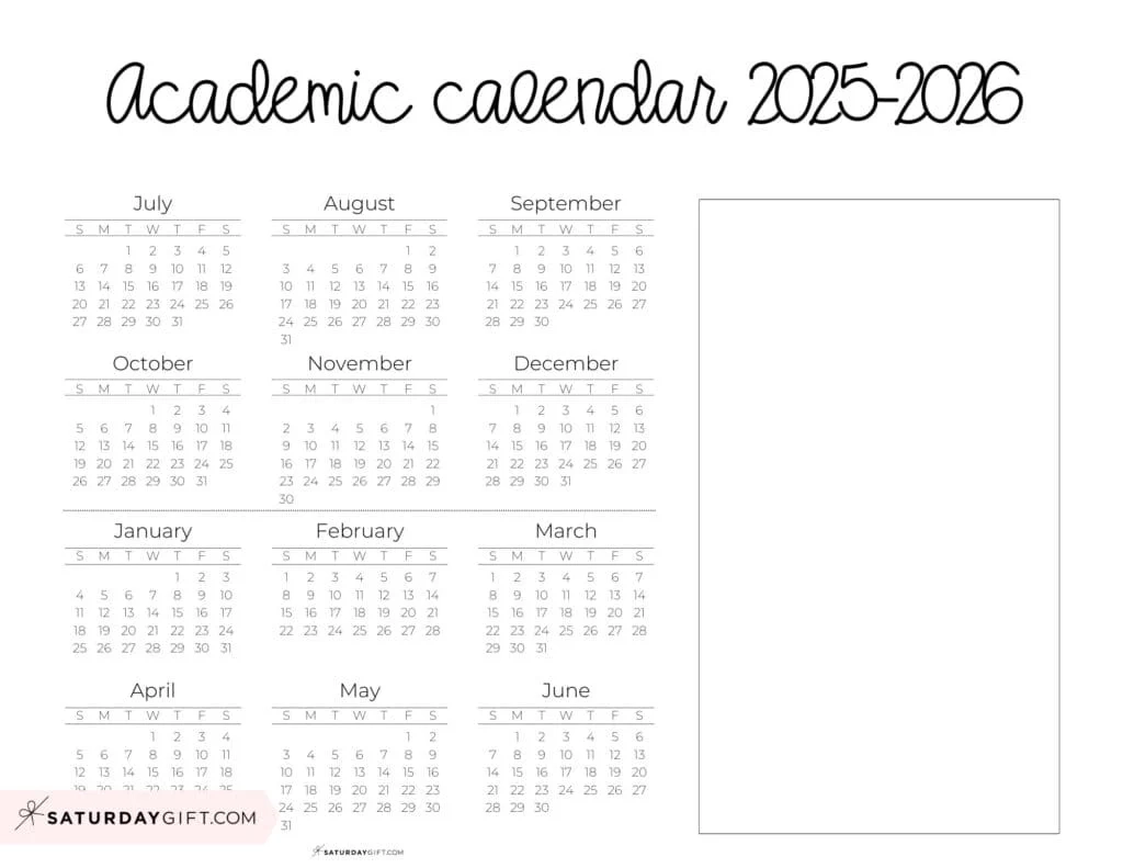 School Year Calendar Printables 17 Academic Calendars 2025 2026