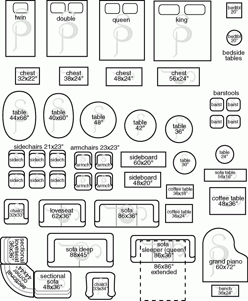 Printable Furniture Templates 1 2 Inch Scale
