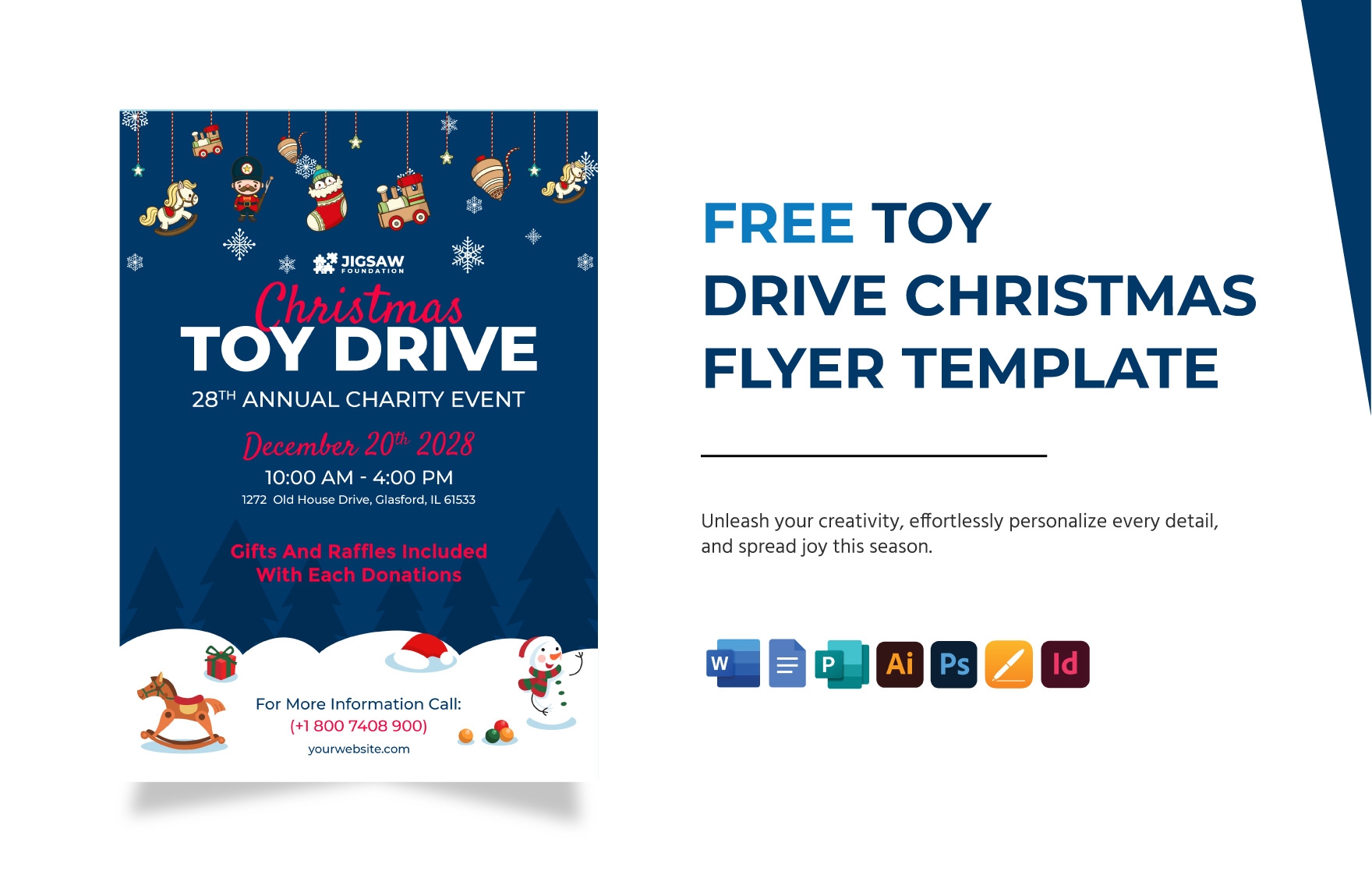 Toy Drive Christmas Flyer Template In Illustrator PSD InDesign