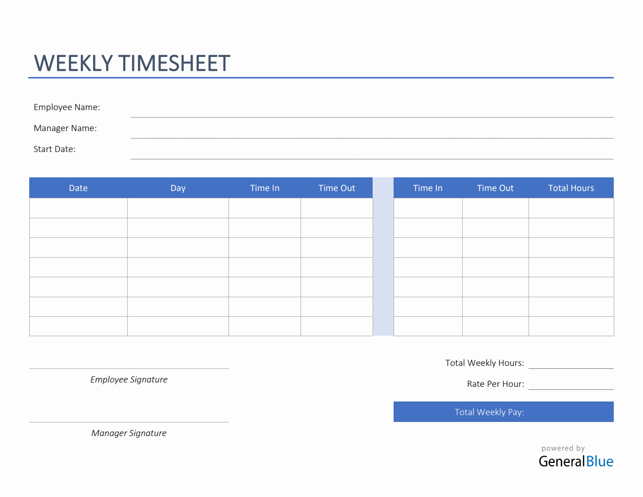 Free Printable Weekly Timesheet Template