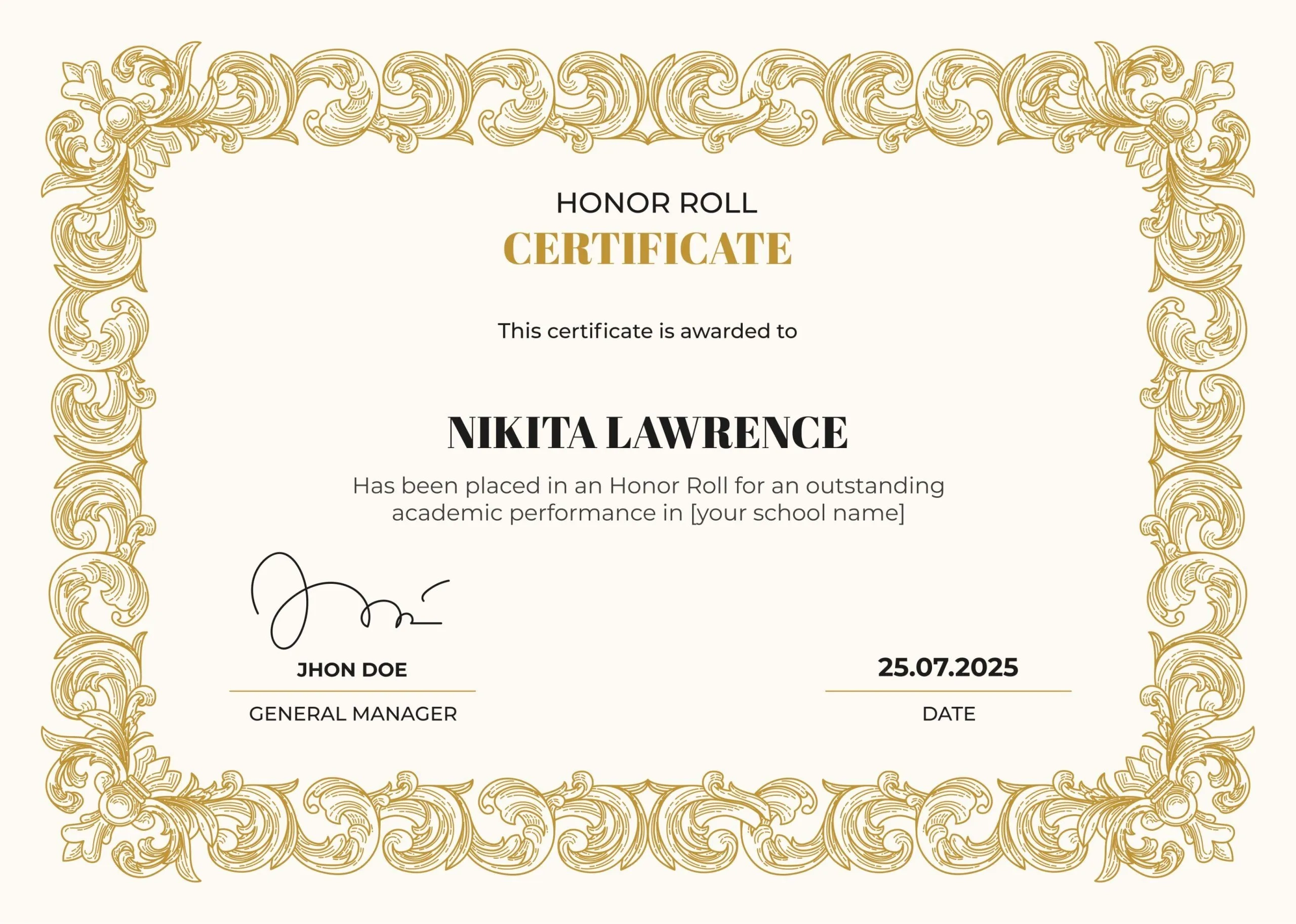 Printable Free Editable Honor Roll Certificate Template Printable Free Editable Honor Roll Certificate Template