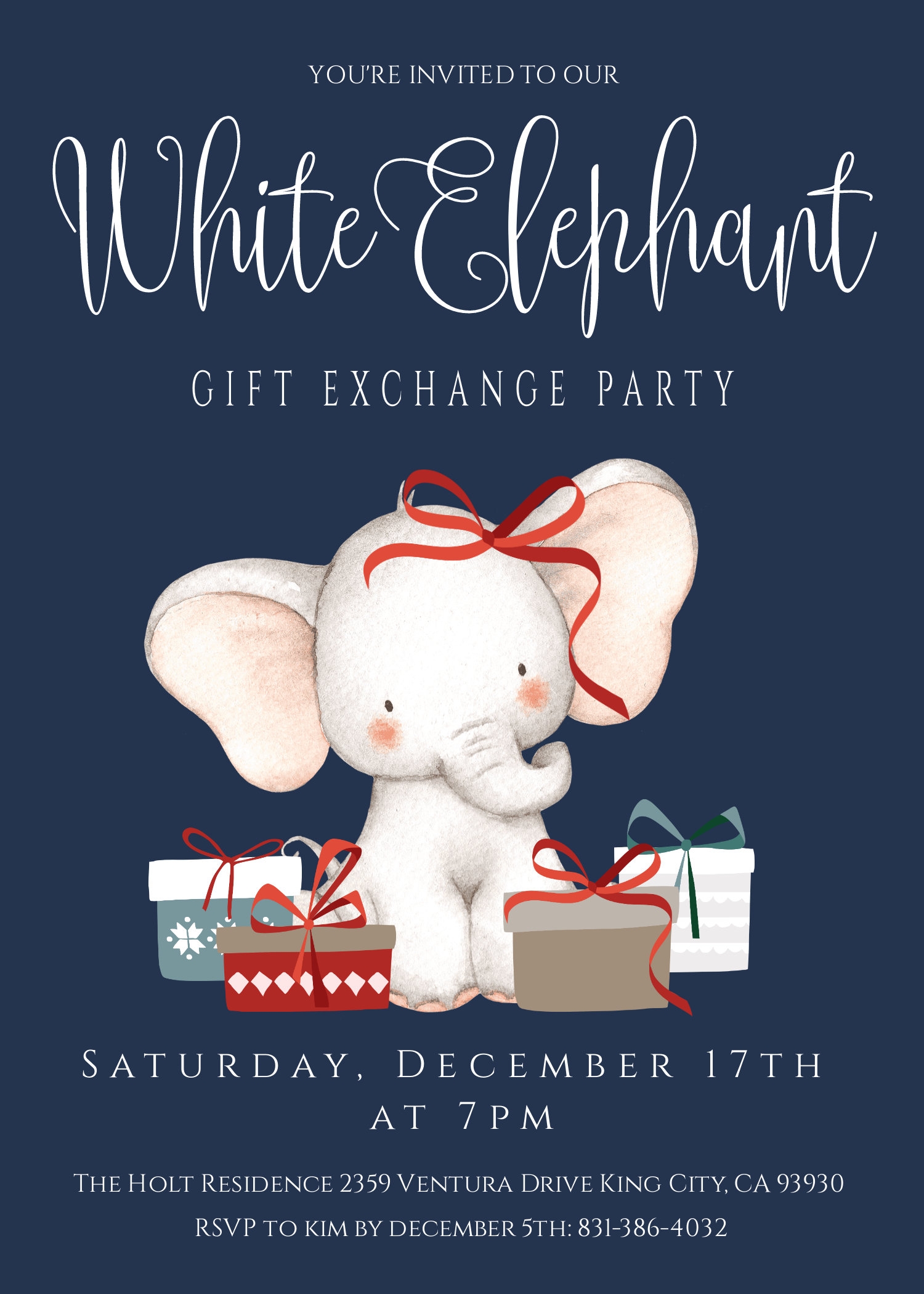 White Elephant Party Template Set Gift Exchange Party Invitation 