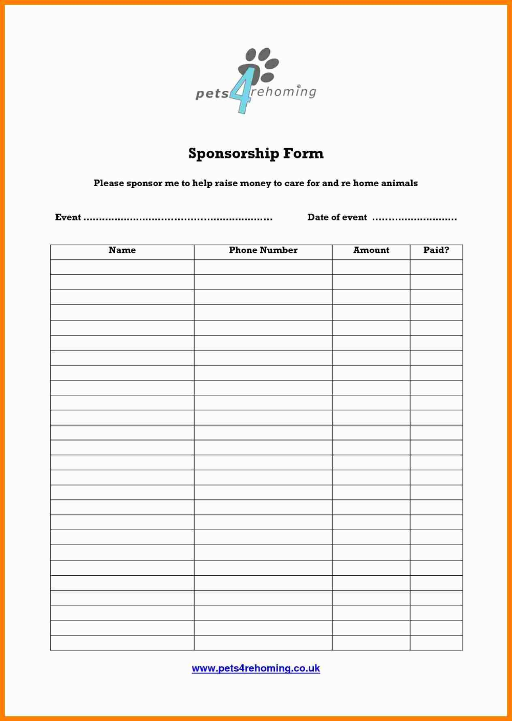Free Printable Sponsor Form Template Free Printable Sponsor Form Template