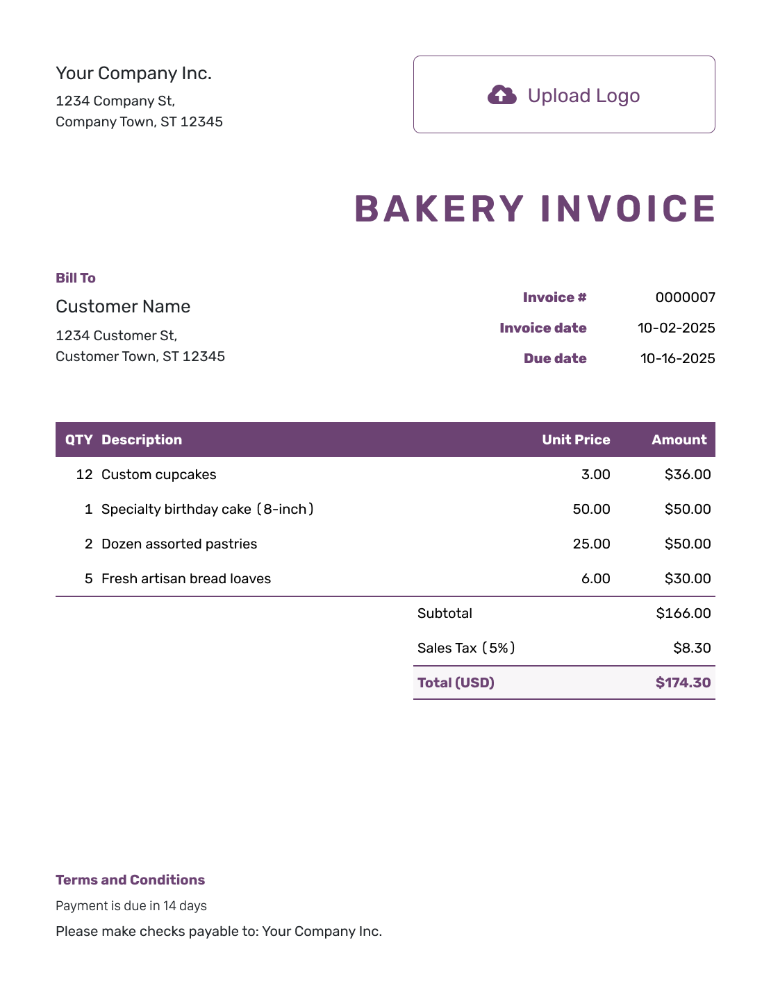 Printable Bakery Invoice Template Printable Bakery Invoice Template
