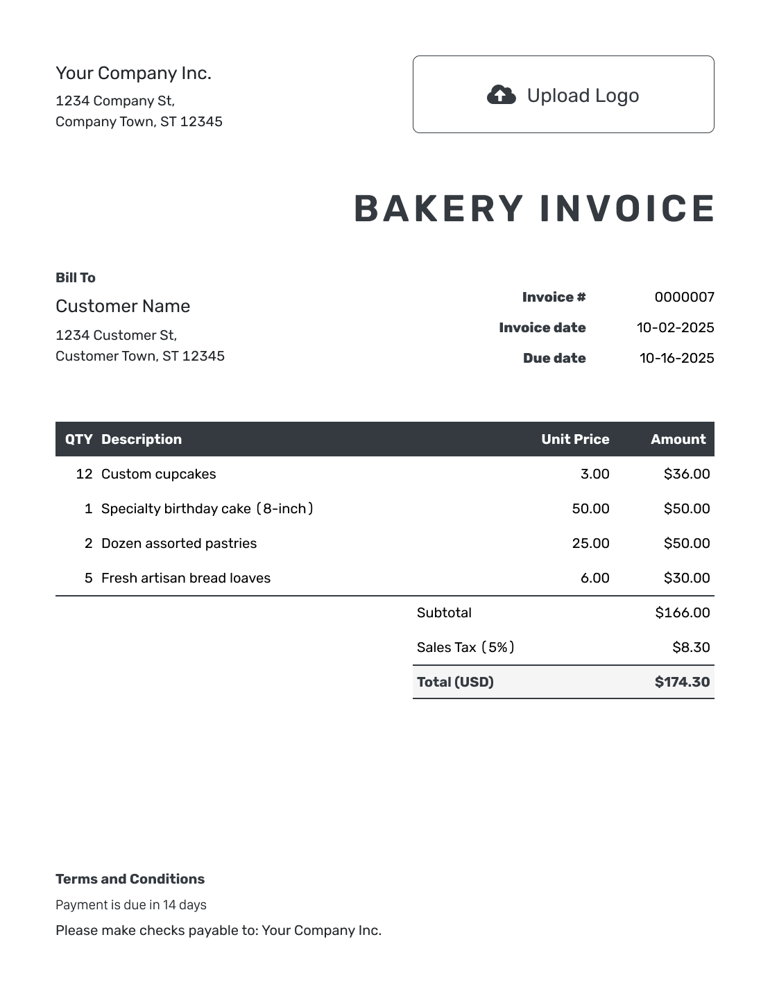 Free Bakery Invoice Template Docelf