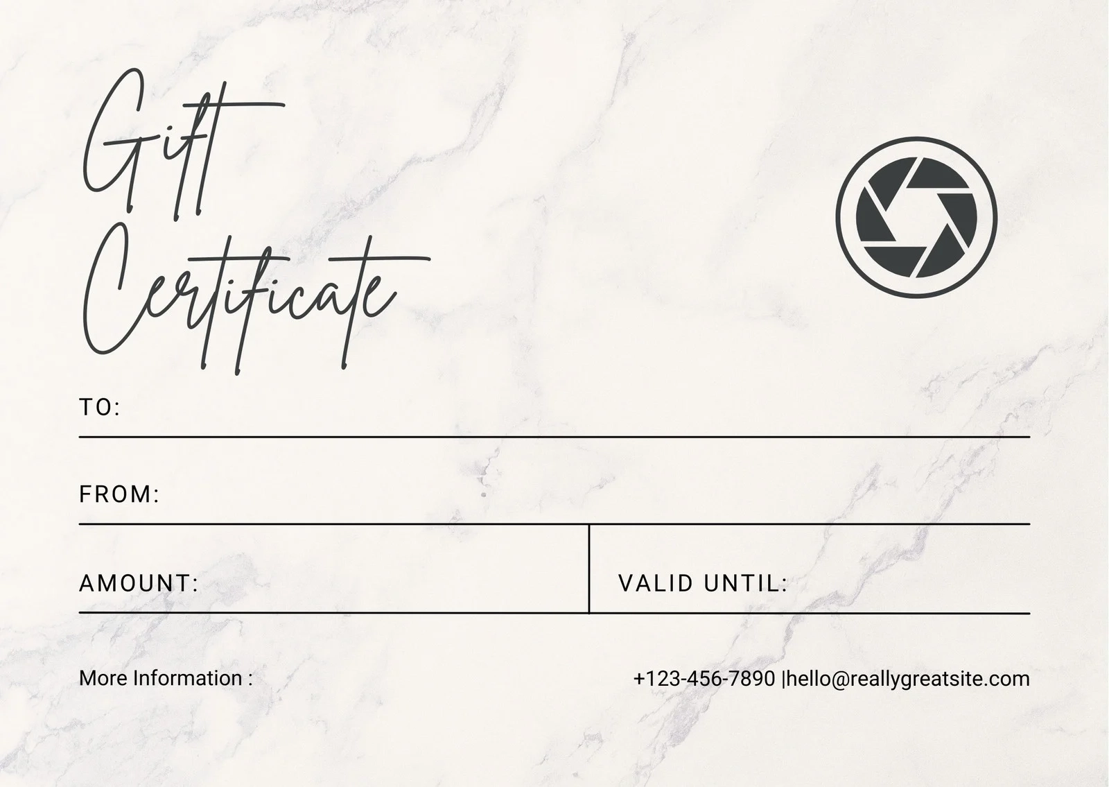 Printable Downloadable Photography Gift Certificate Template Free
