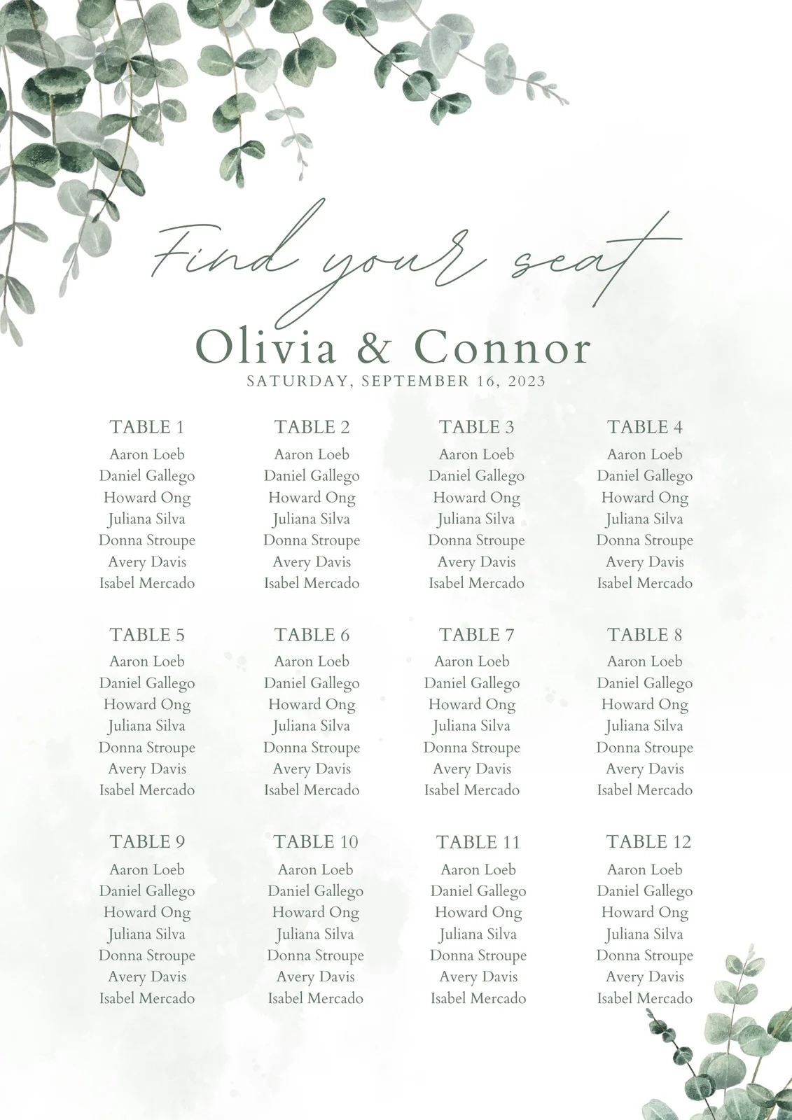 Free Custom Printable Wedding Seating Chart Templates Canva Free Custom Printable Wedding Seating Chart Templates Canva