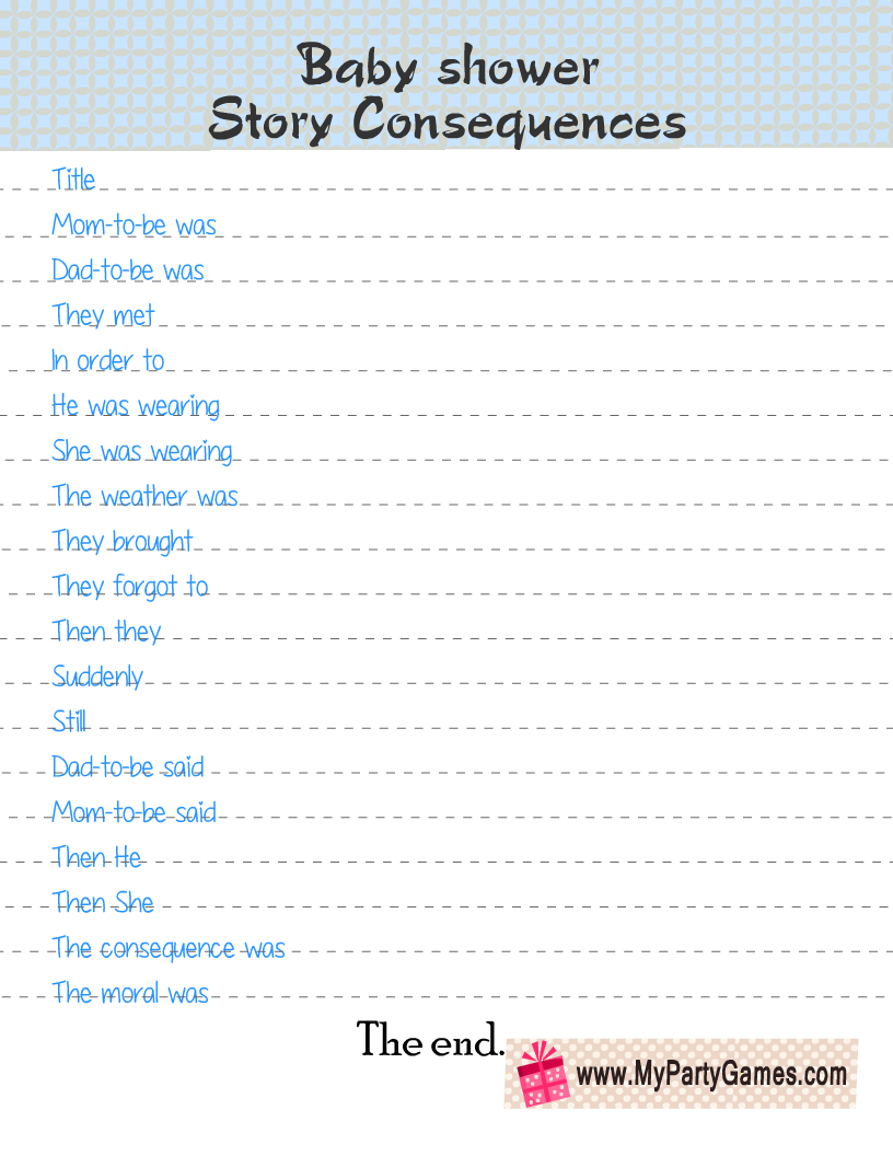 Free Printable Baby Shower Story Consequences Game