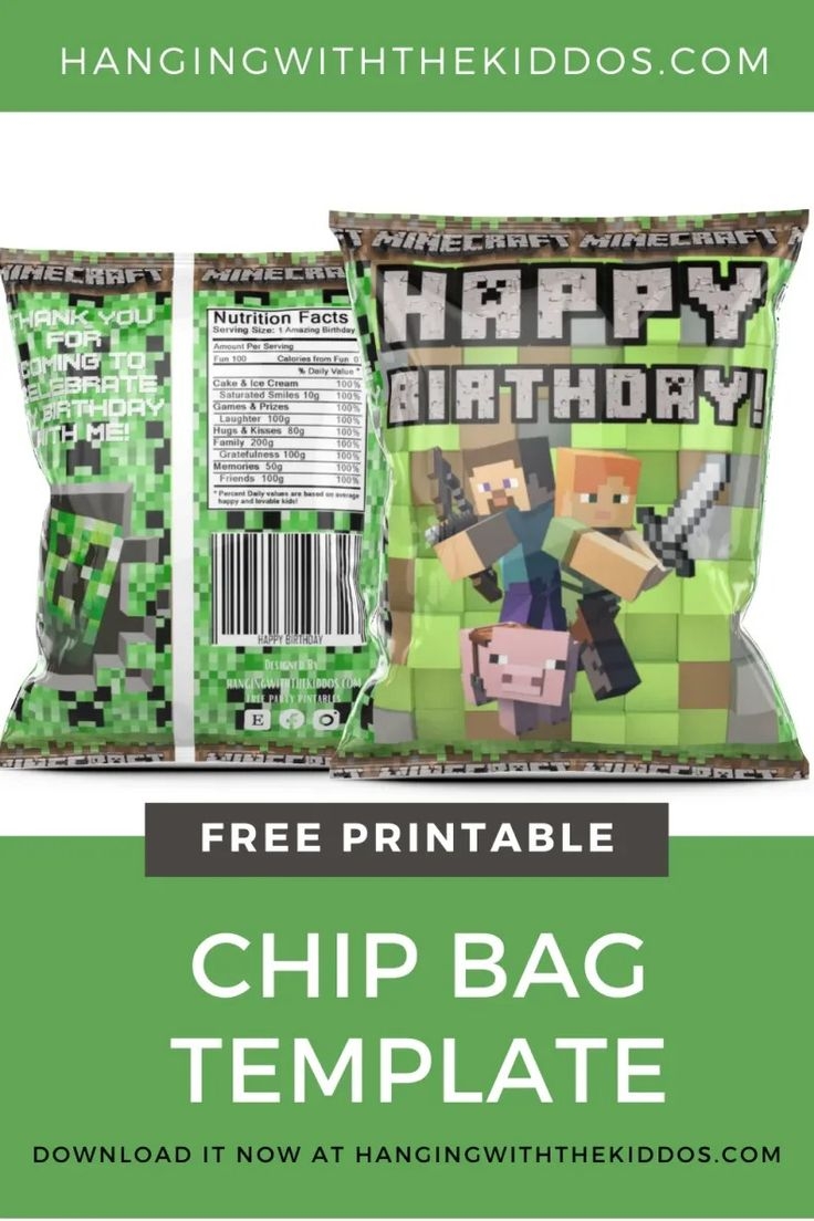 Minecraft Party Favor Bags Free Printable Chip Bag Template Minecraft Party Favor Bags Free Printable Chip Bag Template