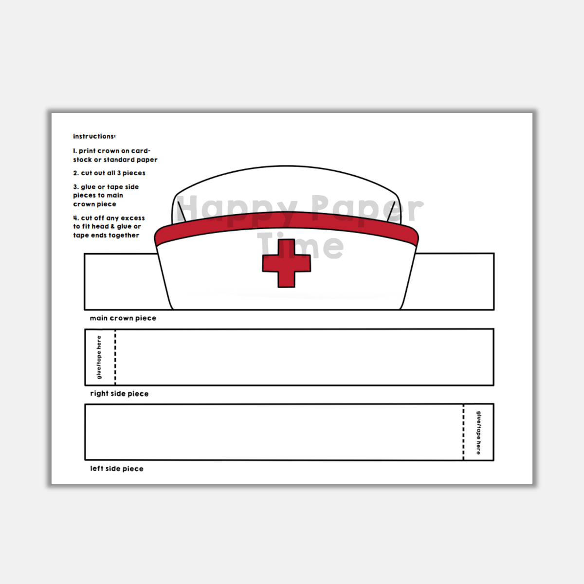 Nurse Hat Paper Crown Printable Costume Craft Made By Teachers