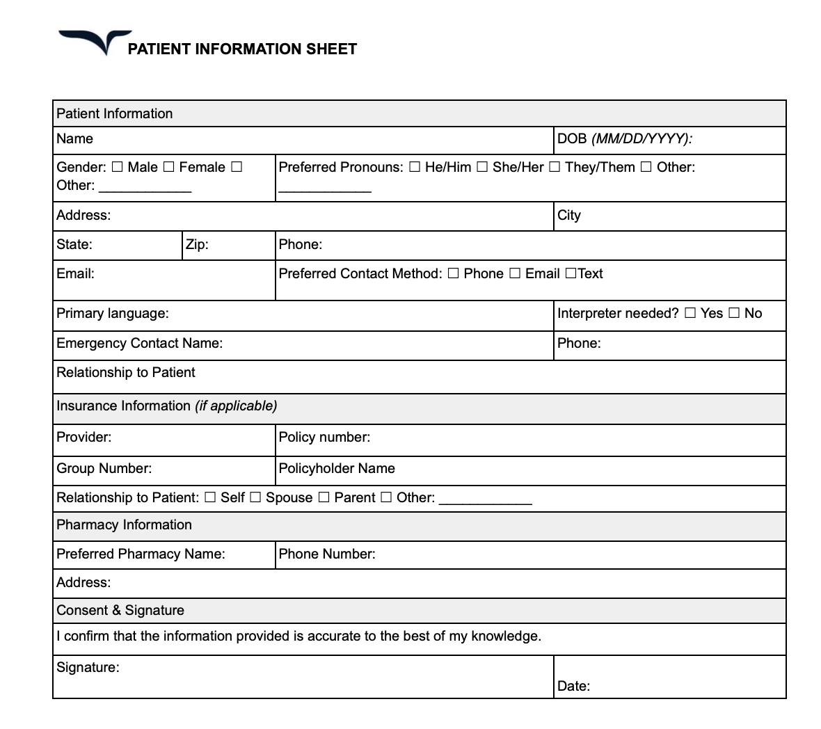 Patient Information Sheet Free Template 