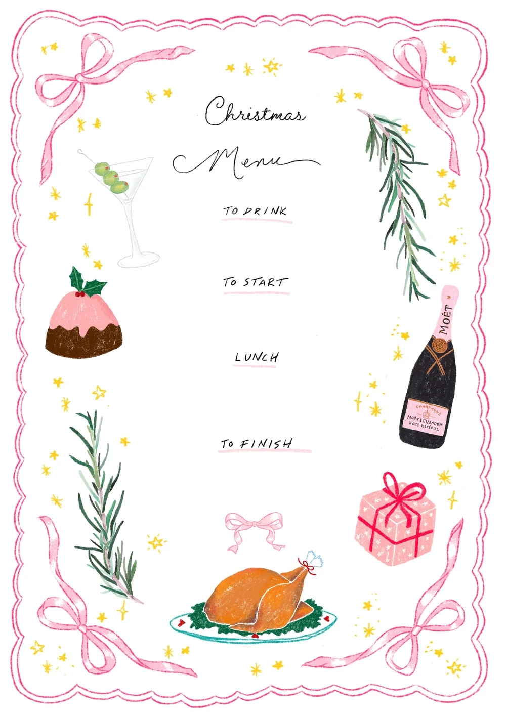 Pink Christmas Menu Template Dinner With Friends