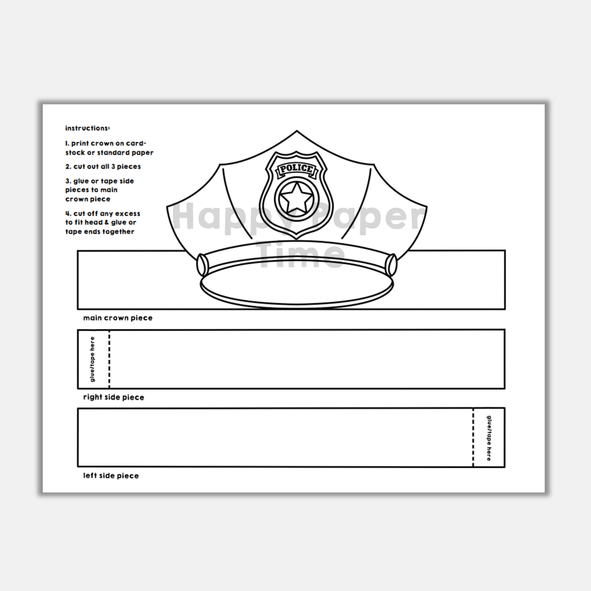 Police Hat Paper Crown Printable Coloring Craft Made By Teachers Police Hat Paper Crown Printable Coloring Craft Made By Teachers